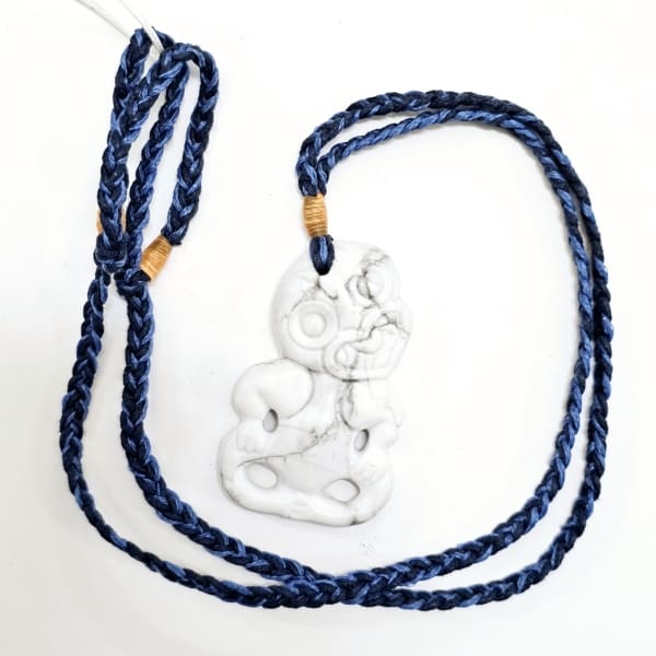 SIC2008HT White howlite Hei Tiki on two tone blue woven strand and orange contrast