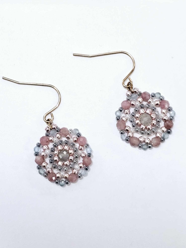 Flower pot earrings rose gold pink & blue