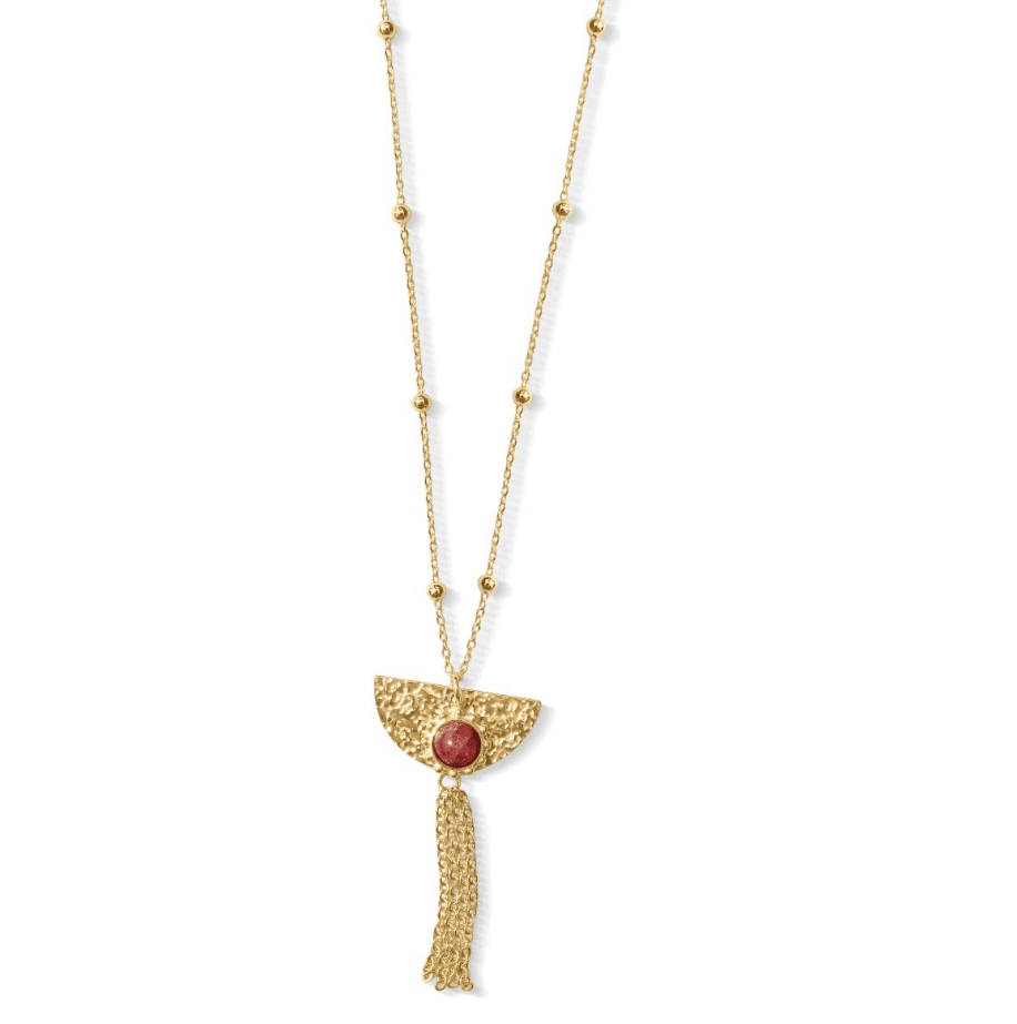 Steel Me Boho Yellow Gold Pink Stone Necklace